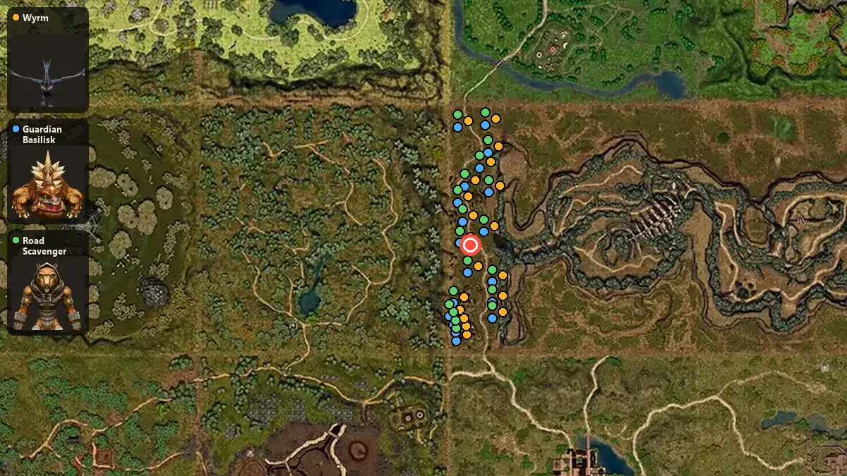 Карта: где стоят Wyrm, Guardian Basilisk, Road Scavenger