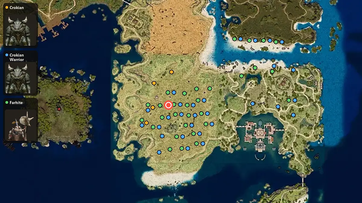 Map: where Crokian, Crokian Warrior, Farhite spawn