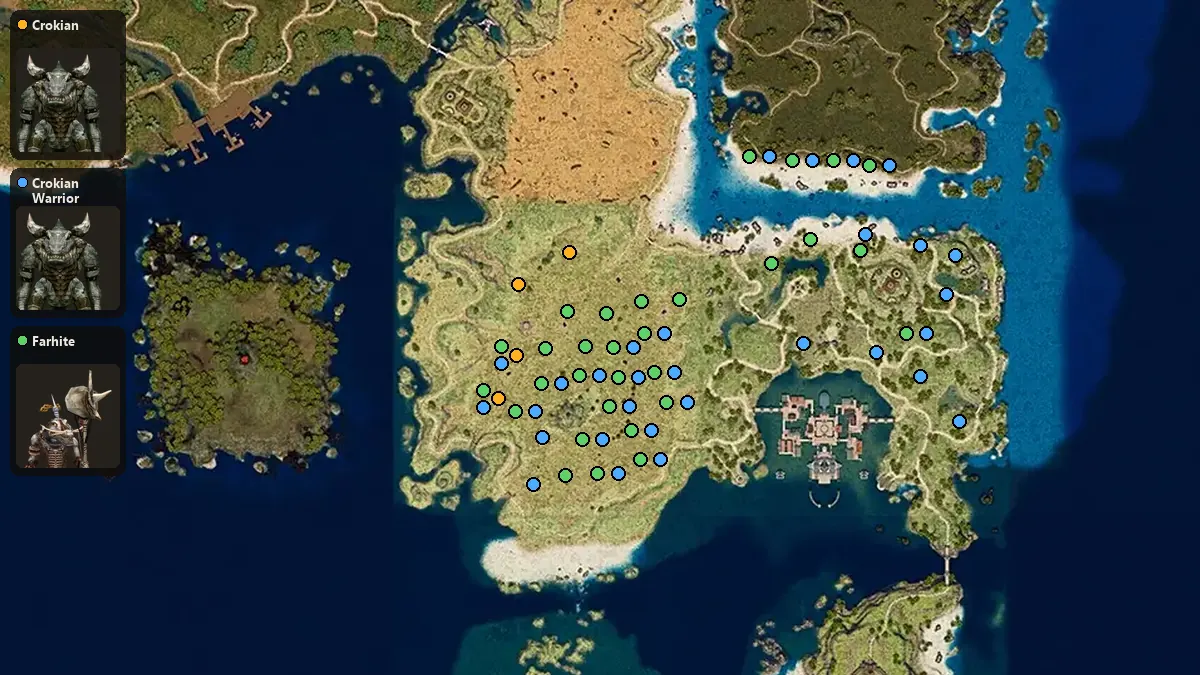 Map: where Crokian, Crokian Warrior, Farhite spawn