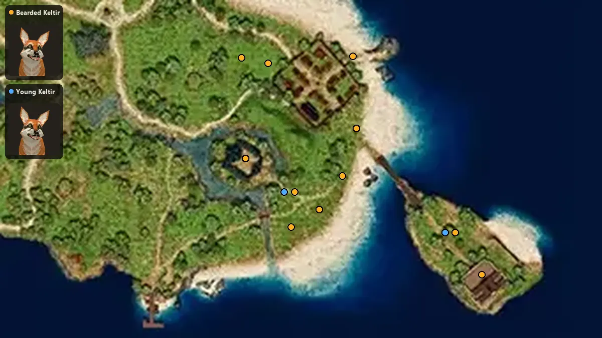 Map: where Bearded Keltir, Young Keltir spawn