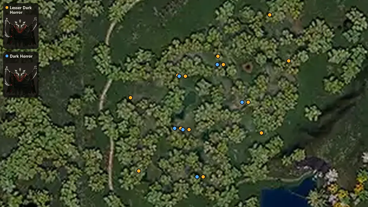 Map: where Lesser Dark Horror, Dark Horror spawn