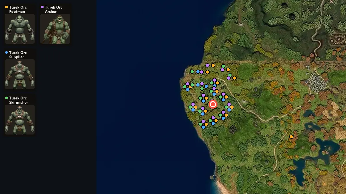 Map: where Turek Orc Footman, Turek Orc Supplier, Turek Orc Skirmisher, Turek Orc Archer spawn