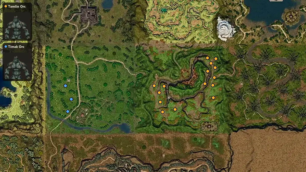Map: where Tamlin Orc, Timak Orc spawn