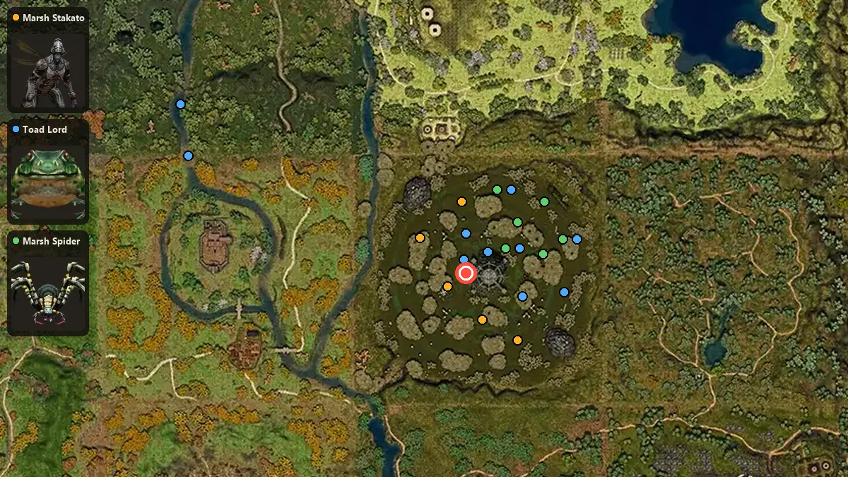 Карта: где стоят Marsh Stakato, Toad Lord, Marsh Spider