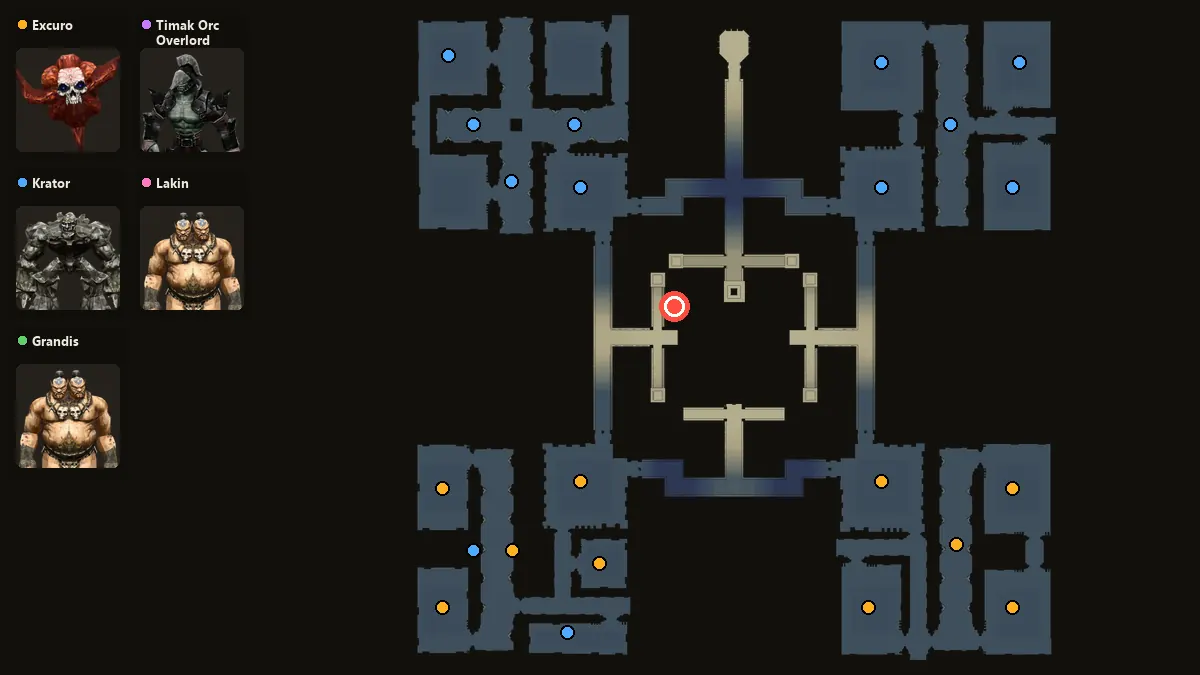 Map: where Excuro, Krator, Grandis, Timak Orc Overlord, Lakin spawn