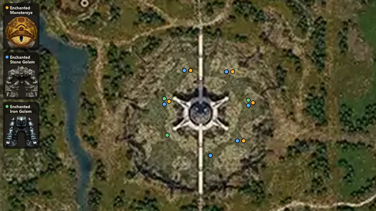 Map: where Enchanted Monstereye, Enchanted Stone Golem, Enchanted Iron Golem spawn