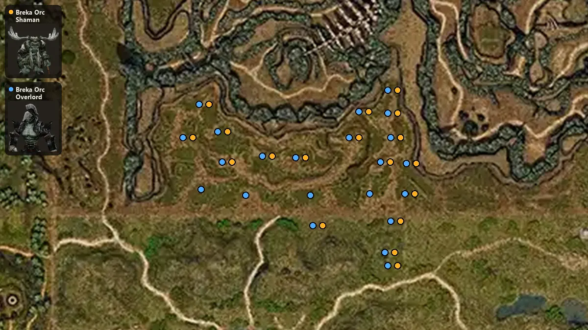 Map: where Breka Orc Shaman, Breka Orc Overlord spawn