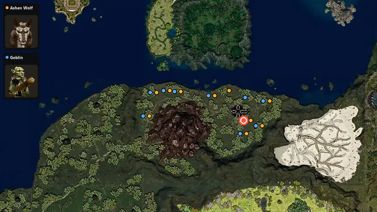 Map: where Ashen Wolf, Goblin spawn
