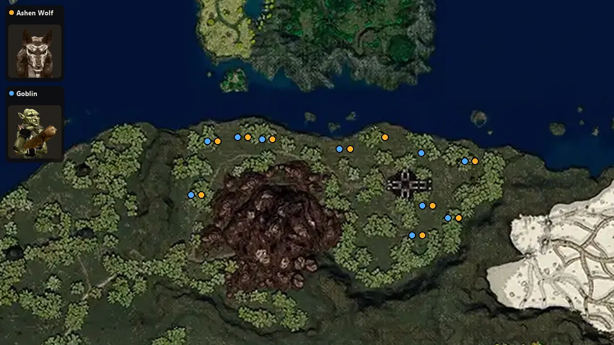 Map: where Ashen Wolf, Goblin spawn