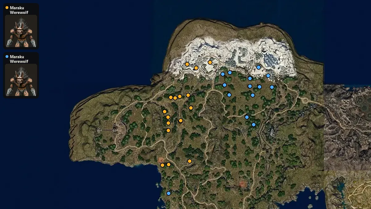 Map: where Maraku Werewolf, Maraku Werewolf Chieftain spawn