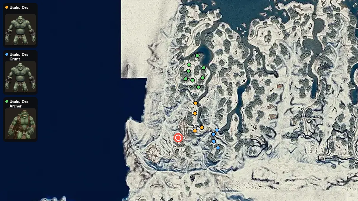 Map: where Utuku Orc, Utuku Orc Grunt, Utuku Orc Archer spawn