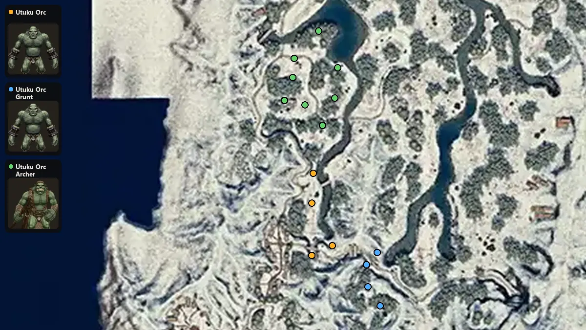 Map: where Utuku Orc, Utuku Orc Grunt, Utuku Orc Archer spawn