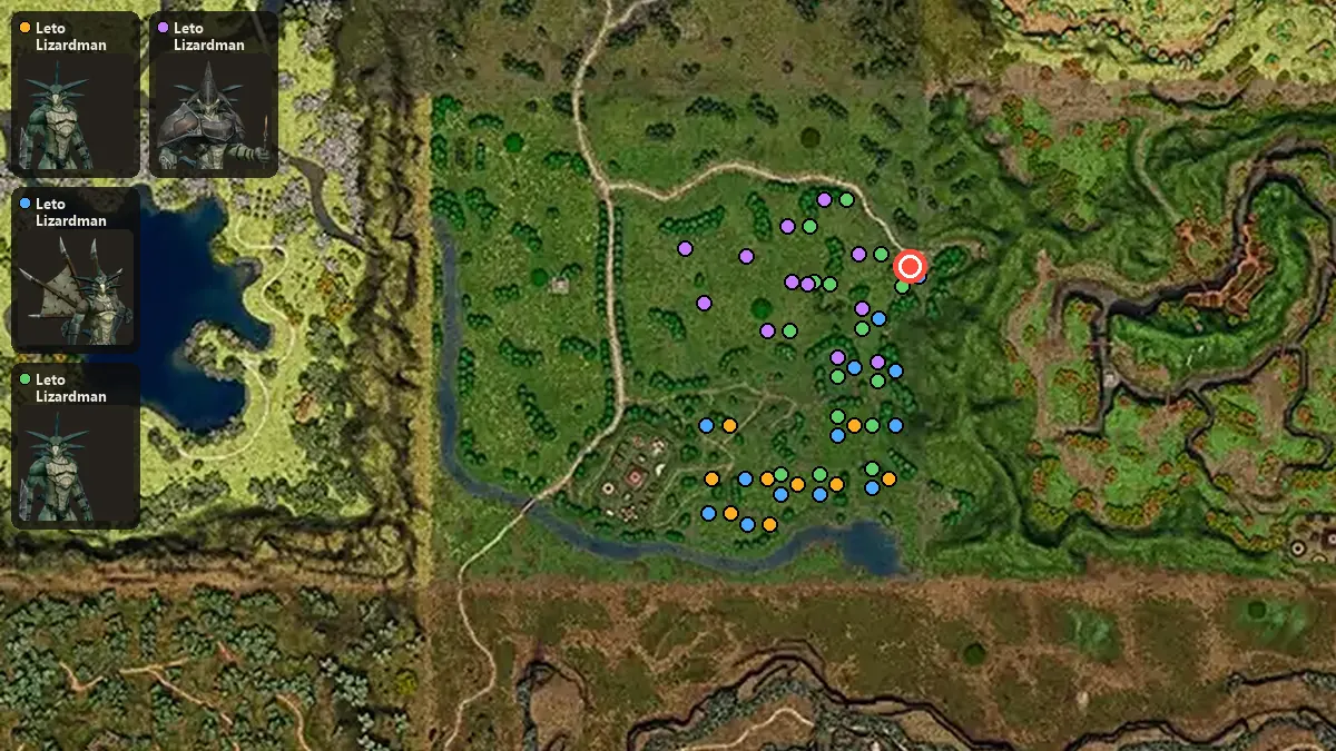 Map: where Leto Lizardman, Leto Lizardman Archer, Leto Lizardman Soldier, Leto Lizardman Warrior spawn