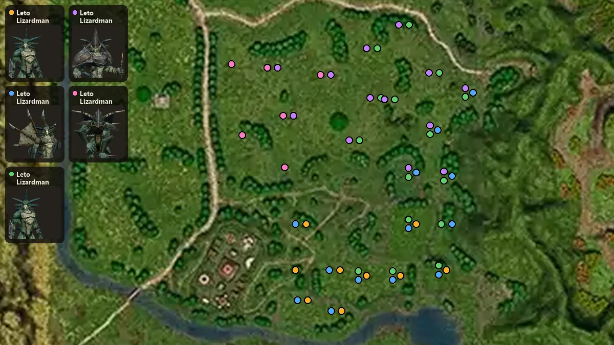 Map: where Leto Lizardman, Leto Lizardman Archer, Leto Lizardman Soldier, Leto Lizardman Warrior, Leto Lizardman Overlord spawn