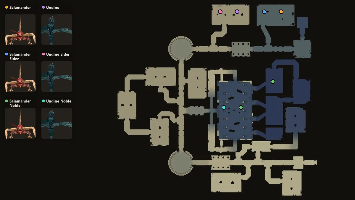 Карта: где стоят Salamander, Salamander Elder, Salamander Noble, Undine, Undine Elder, Undine Noble