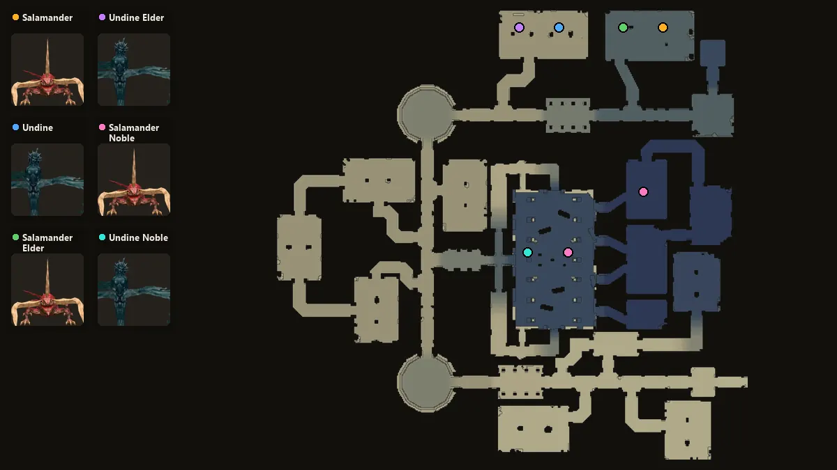 Карта: где стоят Salamander, Undine, Salamander Elder, Undine Elder, Salamander Noble, Undine Noble
