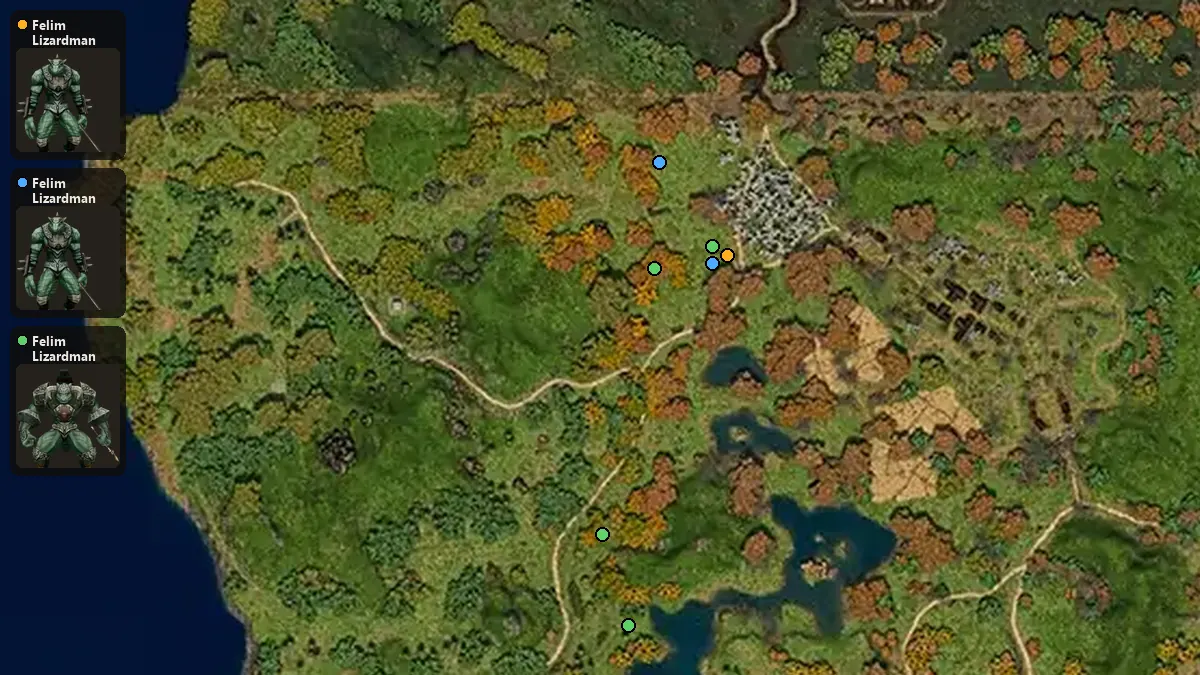 Map: where Felim Lizardman, Felim Lizardman Scout, Felim Lizardman Warrior spawn