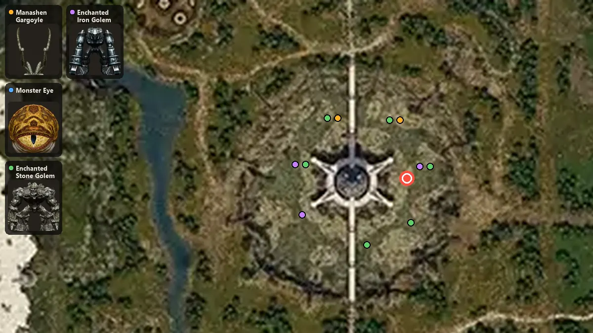 Карта: где стоят Manashen Gargoyle, Monster Eye, Enchanted Stone Golem, Enchanted Iron Golem