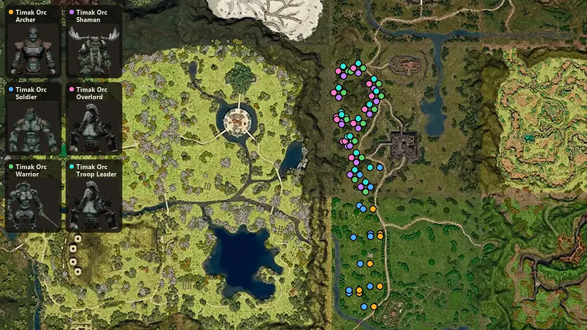 Map: where Timak Orc Archer, Timak Orc Soldier, Timak Orc Warrior, Timak Orc Shaman, Timak Orc Overlord, Timak Orc Troop Leader spawn