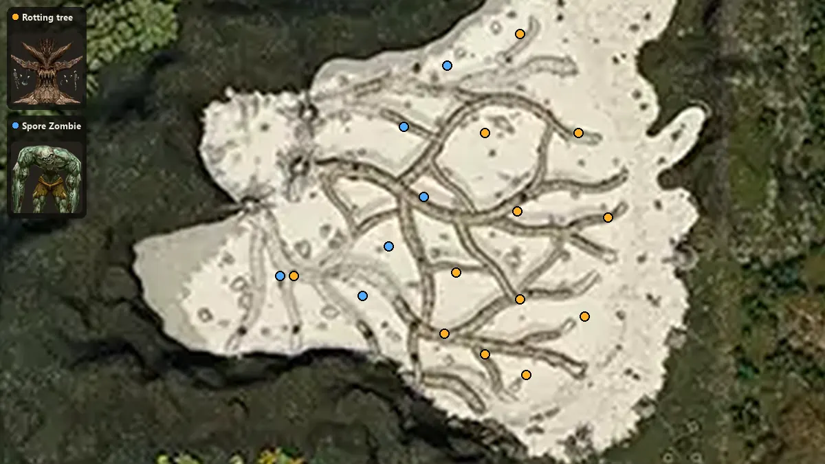 Карта: где стоят Rotting tree, Spore Zombie