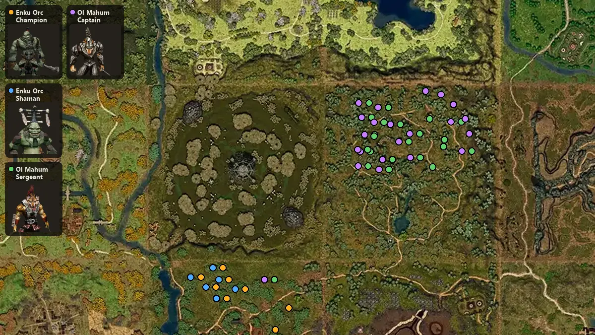 Map: where Enku Orc Champion, Enku Orc Shaman, Ol Mahum Sergeant, Ol Mahum Captain spawn