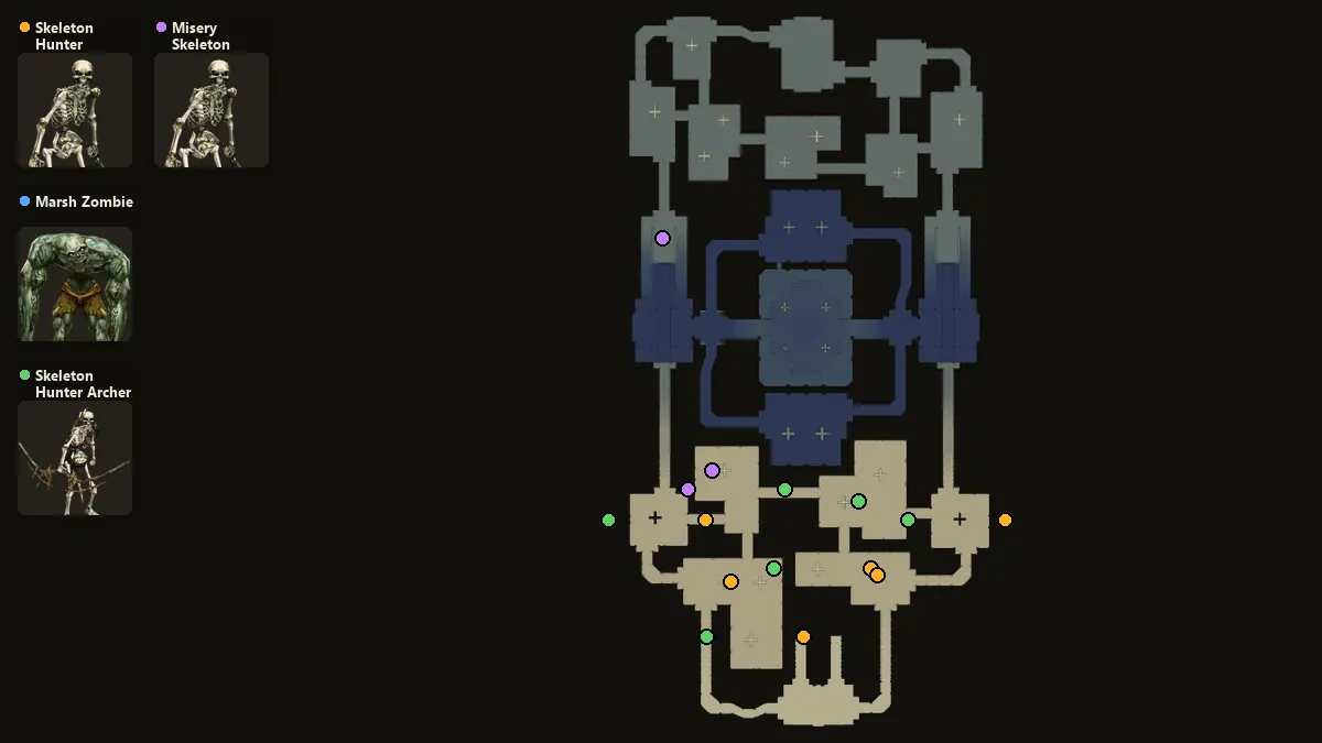 Map: where Skeleton Hunter, Marsh Zombie, Skeleton Hunter Archer, Misery Skeleton spawn