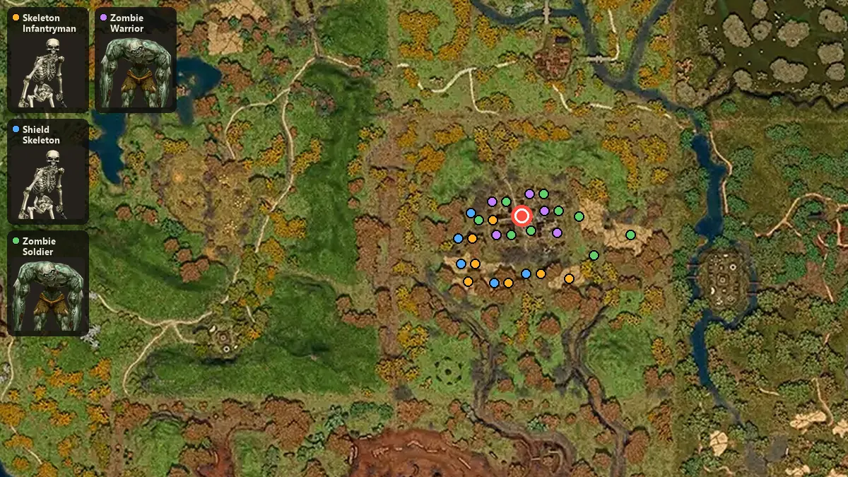 Map: where Skeleton Infantryman, Shield Skeleton, Zombie Soldier, Zombie Warrior spawn