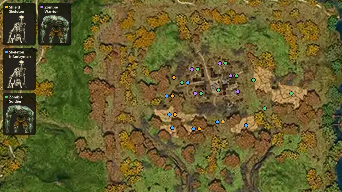 Map: where Shield Skeleton, Skeleton Infantryman, Zombie Soldier, Zombie Warrior spawn
