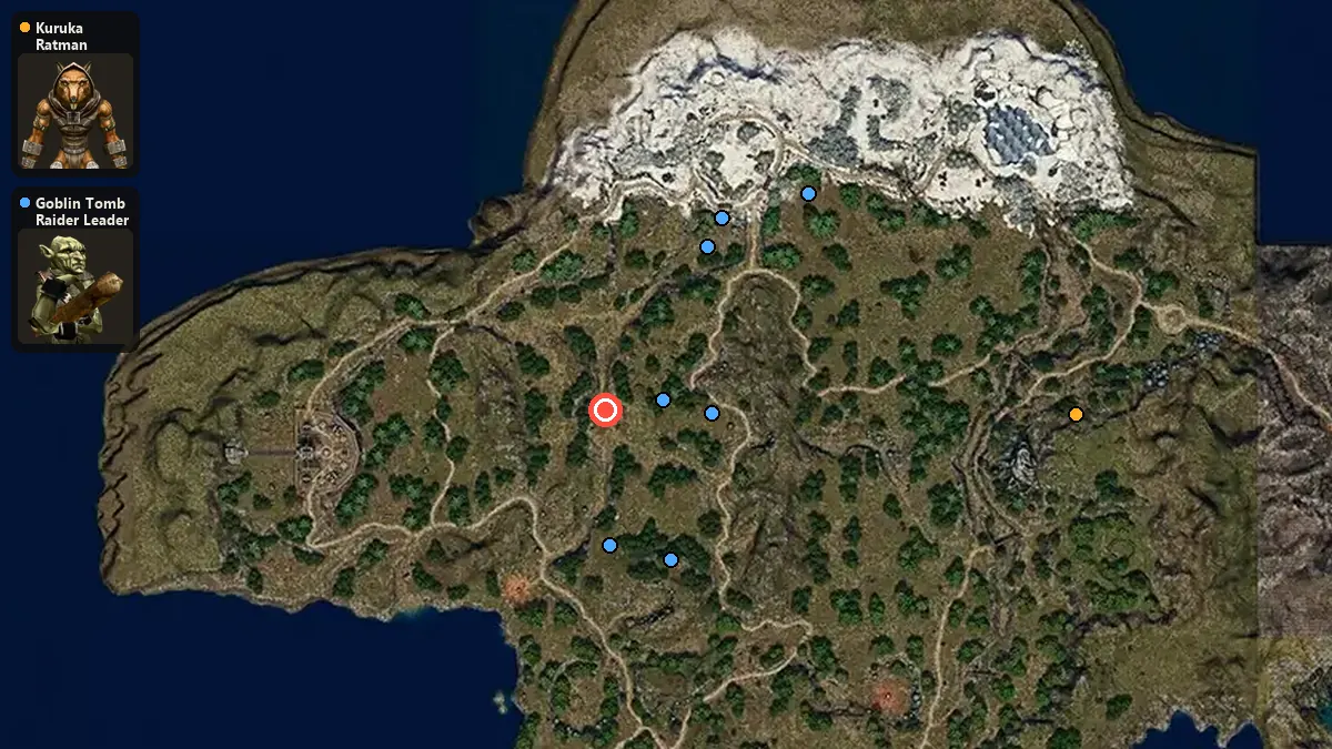 Map: where Kuruka Ratman, Goblin Tomb Raider Leader spawn