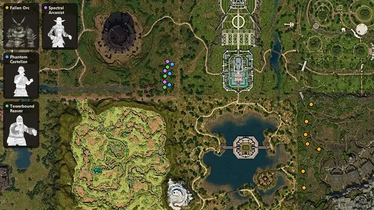 Map: where Fallen Orc, Phantom Castellan, Towerbound Reaver, Spectral Arcanist spawn
