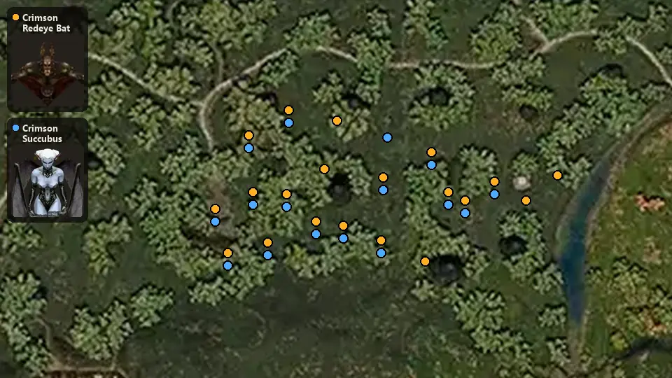 Map: where Crimson Redeye Bat, Crimson Succubus spawn