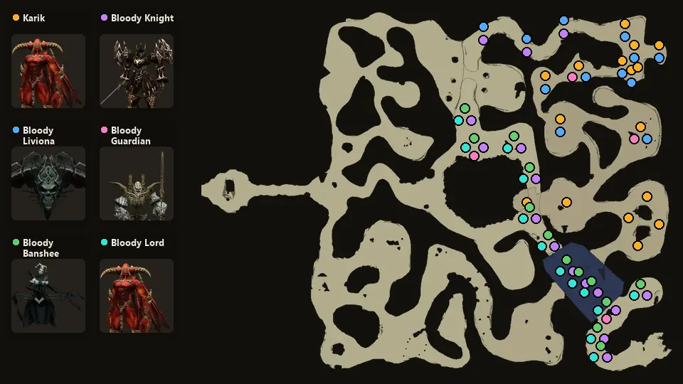 Map: where Karik, Bloody Liviona, Bloody Banshee, Bloody Knight, Bloody Guardian, Bloody Lord spawn