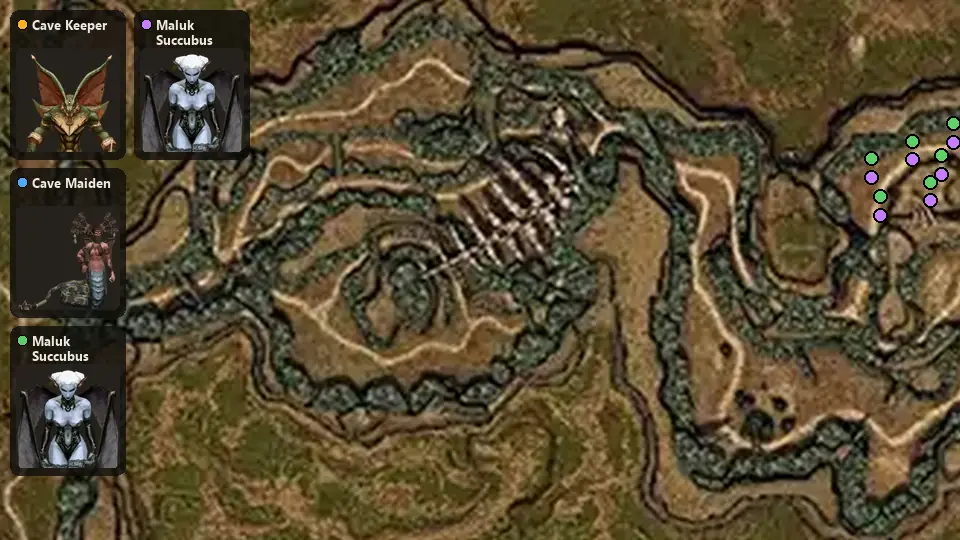 Карта: где стоят Cave Keeper, Cave Maiden, Maluk Succubus, Maluk Succubus Turen