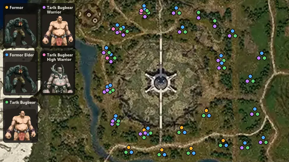 Map: where Formor, Formor Elder, Tarlk Bugbear, Tarlk Bugbear Warrior, Tarlk Bugbear High Warrior spawn