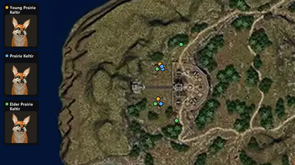Карта: где стоят Young Prairie Keltir, Prairie Keltir, Elder Prairie Keltir