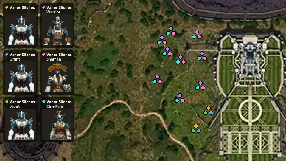 Map: where Vanor Silenos, Vanor Silenos Grunt, Vanor Silenos Scout, Vanor Silenos Warrior, Vanor Silenos Shaman, Vanor Silenos Chieftain spawn