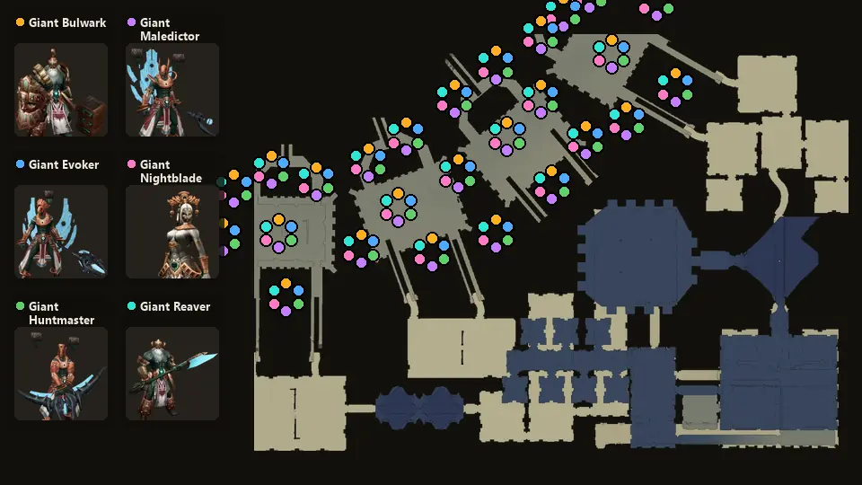 Map: where Giant Bulwark, Giant Evoker, Giant Huntmaster, Giant Maledictor, Giant Nightblade, Giant Reaver spawn