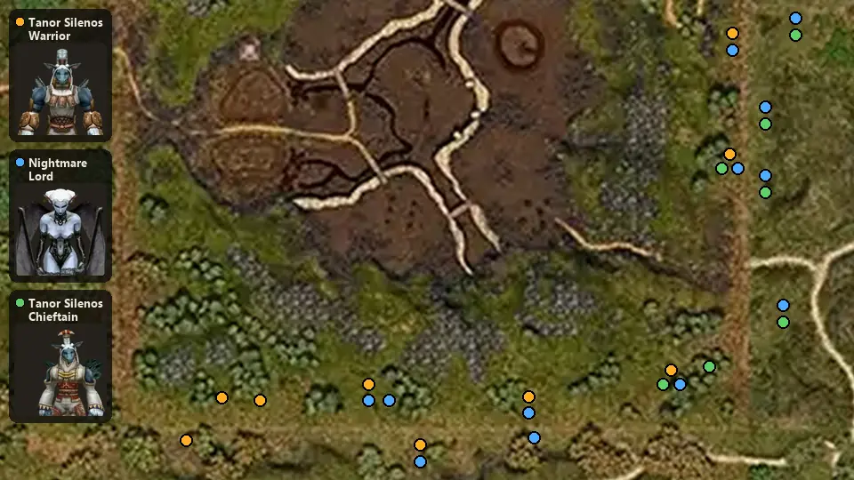 Карта: где стоят Tanor Silenos Warrior, Nightmare Lord, Tanor Silenos Chieftain