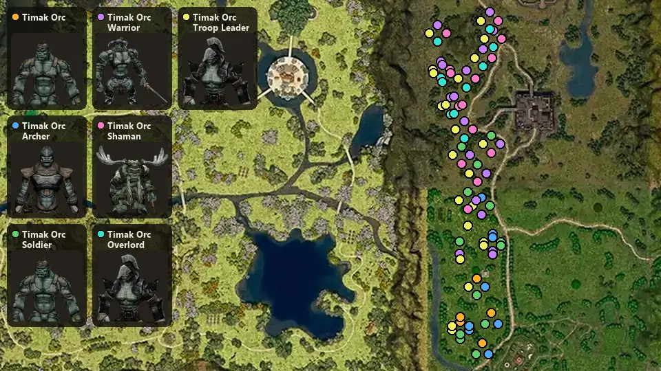 Карта: где стоят Timak Orc, Timak Orc Archer, Timak Orc Soldier, Timak Orc Warrior, Timak Orc Shaman, Timak Orc Overlord, Timak Orc Troop Leader