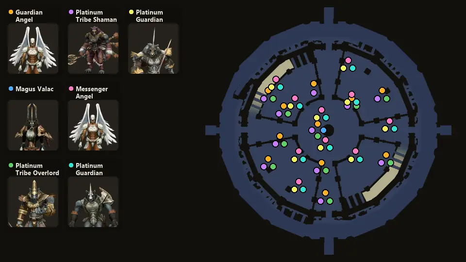 Карта: где стоят Guardian Angel, Magus Valac, Platinum Tribe Overlord, Platinum Tribe Shaman, Messenger Angel, Platinum Guardian Archer, Platinum Guardian Warrior