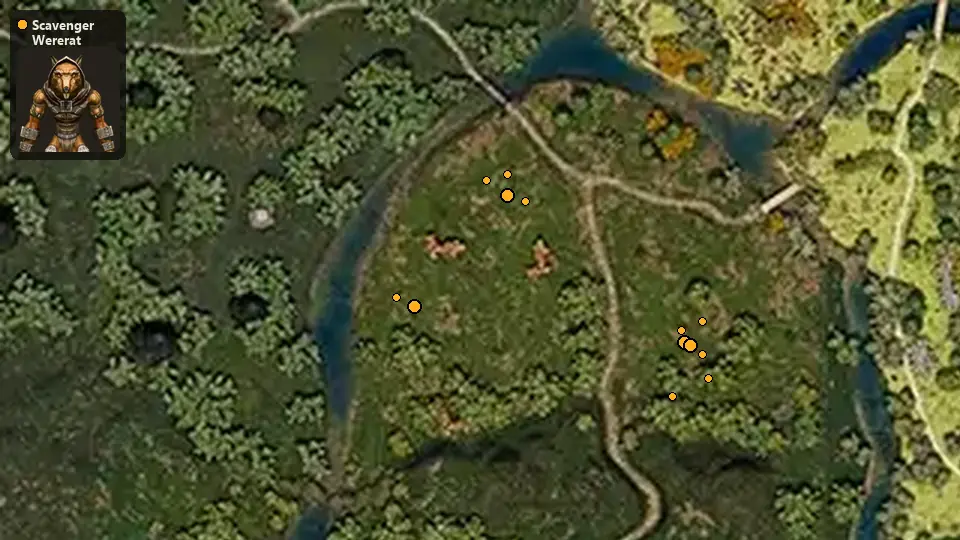 Map: where Scavenger Wererat spawn