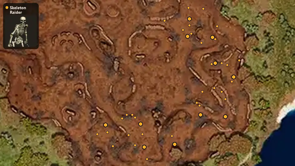 Map: where Skeleton Raider spawn
