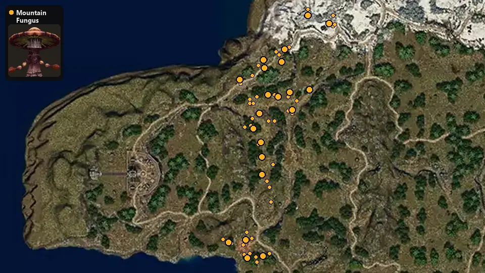 Map: where Mountain Fungus spawn