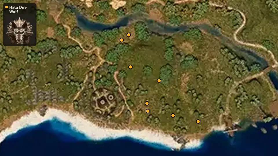 Map: where Hatu Dire Wolf spawn