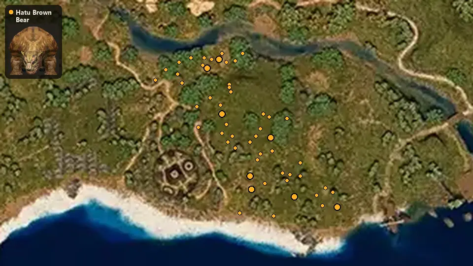 Map: where Hatu Brown Bear spawn