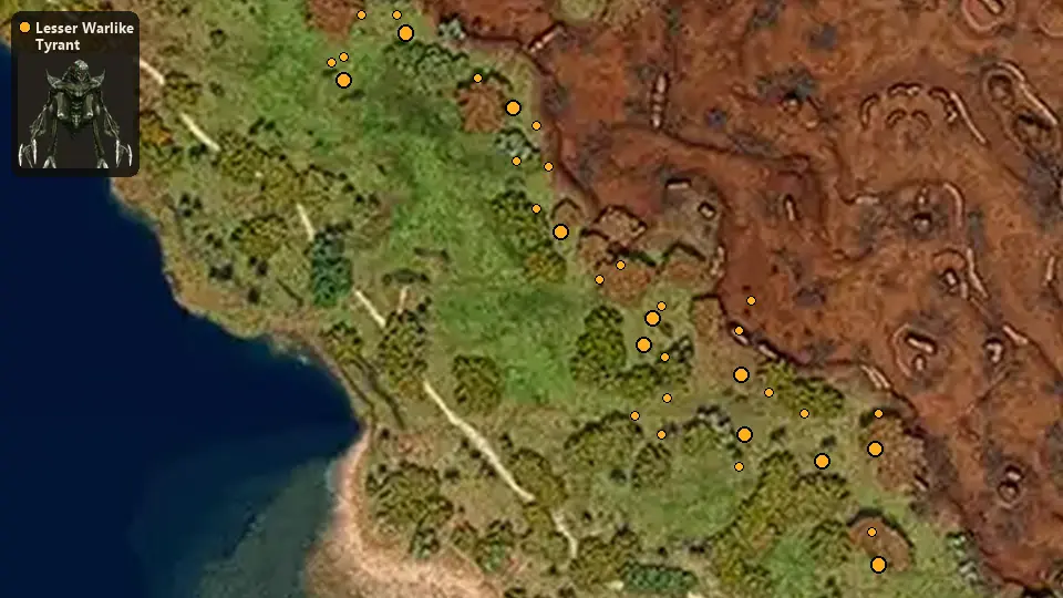 Map: where Lesser Warlike Tyrant spawn