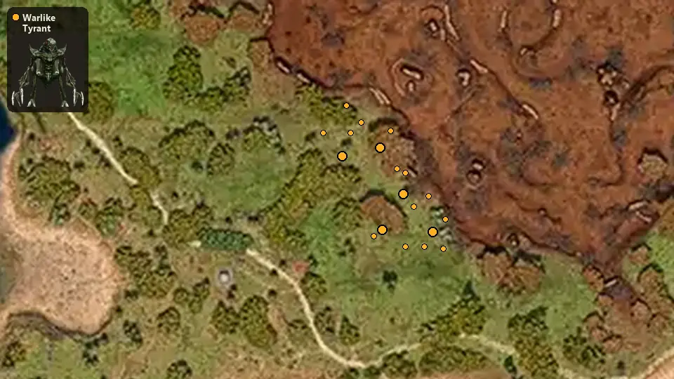 Map: where Warlike Tyrant spawn