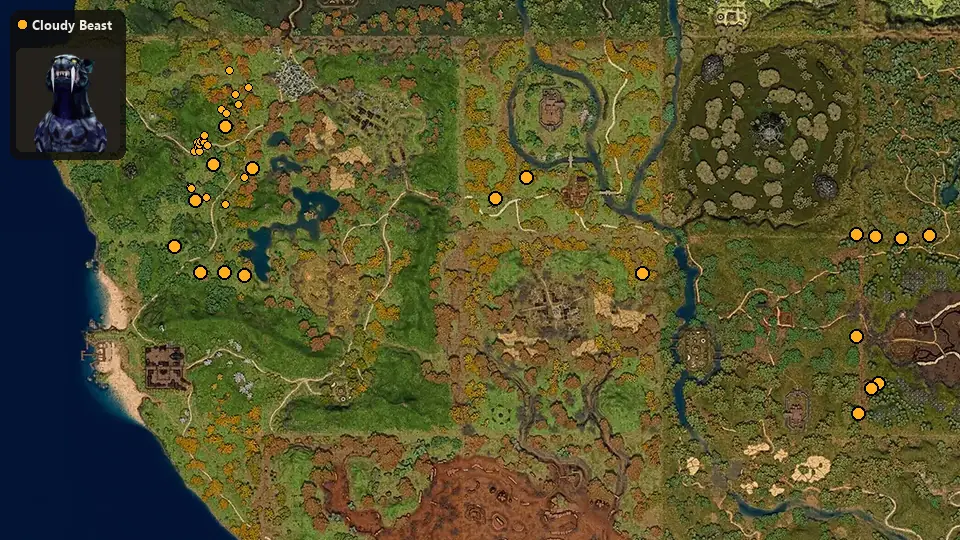 Map: where Cloudy Beast spawn
