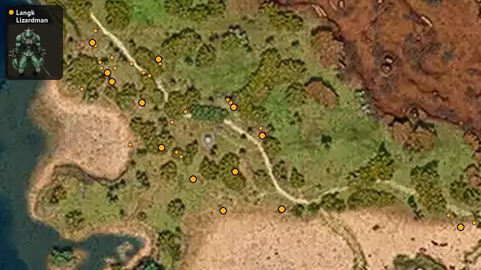 Map: where Langk Lizardman Sentinel spawn