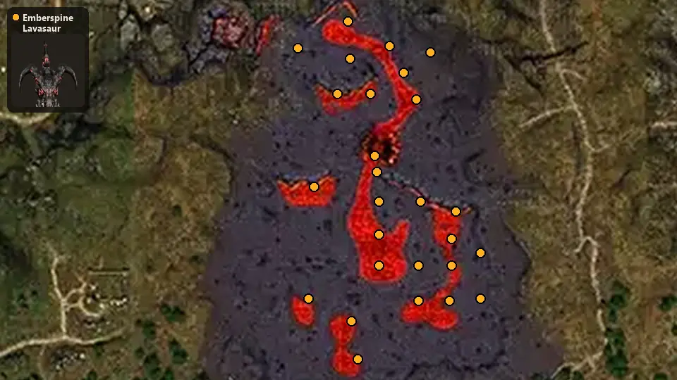 Map: where Emberspine Lavasaur spawn